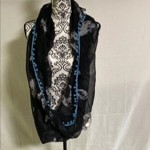Black and Blue infinity scarf with trimmed Pom poms Scarves